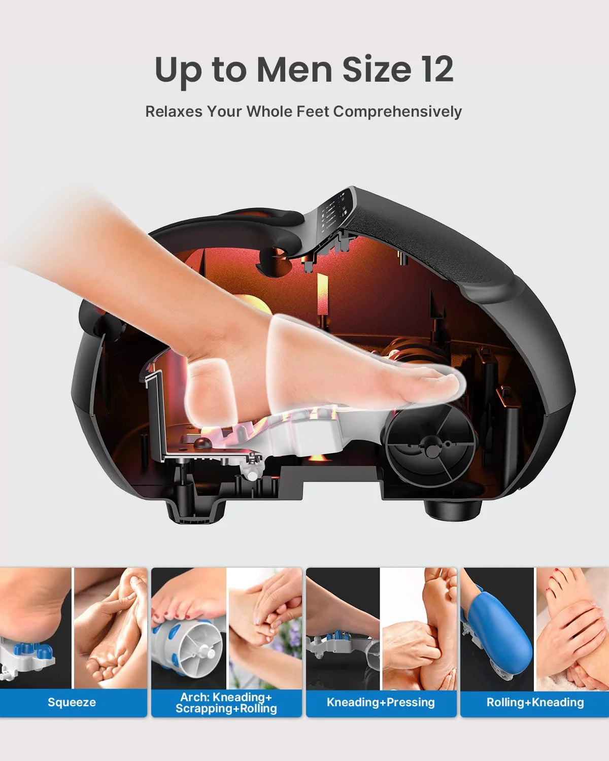 Foot Massager Machine with Heat, Shiatsu Deep Kneading, Fit’S Feet up to Men Size 12 Remote Control