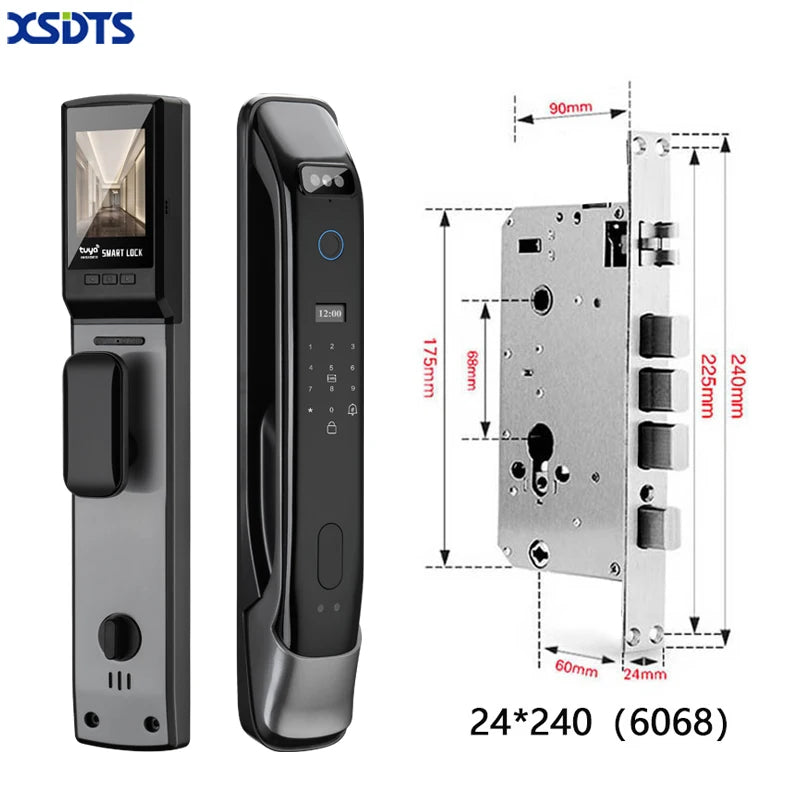 3D Real-Time Intercom Face Recognition Digital Door Lock with Camera Fingerprint Password Unlock Keyless Electronic Door Lock
