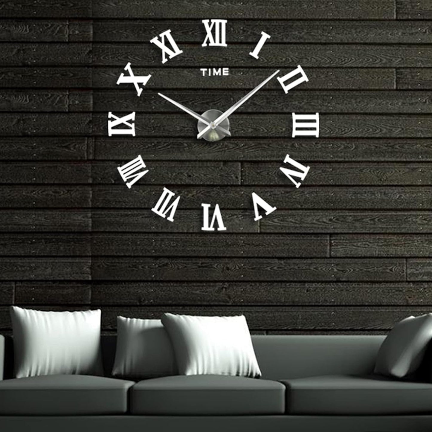 3D DIY Large Wall Clocks for Living Room Decor, Wall Stickers Clocks for Living Room Decor, Silent, Modern Wall Clock for Kitchen, Office, School, Home, Bedroom, Living Room (Roman Silver)