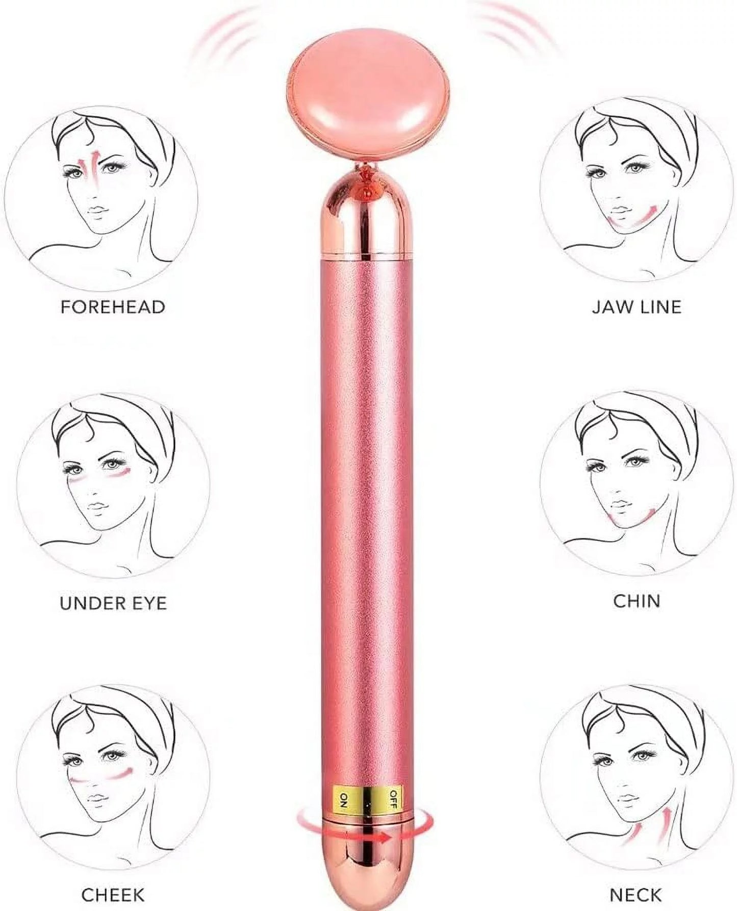 5-In-1 24K Gold Beauty Bar Face Massager Electric Vibrating Rose Quartz 3D Roller Face Lifting Body Facial Gua Sha Jade Roller