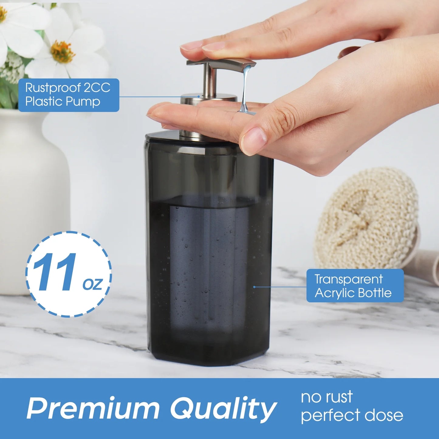 Bathroom Accessories Set, 4Pcs Elegant Acrylic Bathroom Decor, Grey Vanity Storage, Lotion Soap Dispenser, Soap Dish, Toothbrush Holder, Acrylic Tumbler, Home Essentials for Women