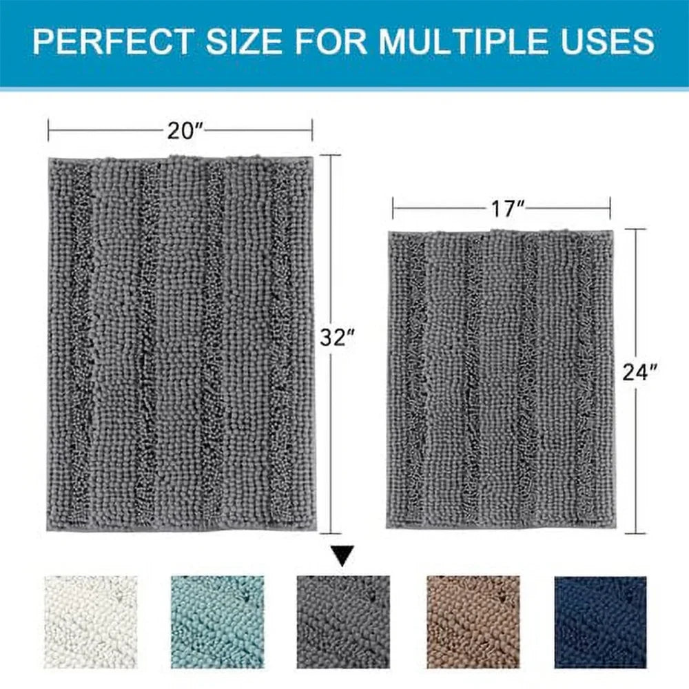 Vibrant Striped Bath Rug, Absorbent, Machine Washable, Pack of 2 (20"" X 32""/17"" X 24"") Gray