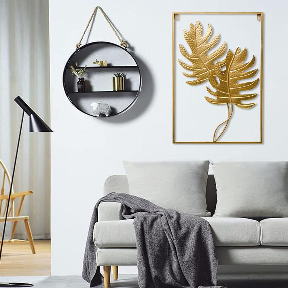 Gold Metal Wall Decor, 16" X 24" Gold Metal Leaf Wall Art, Wall Sculptures for Living Room, Home, Dining Room