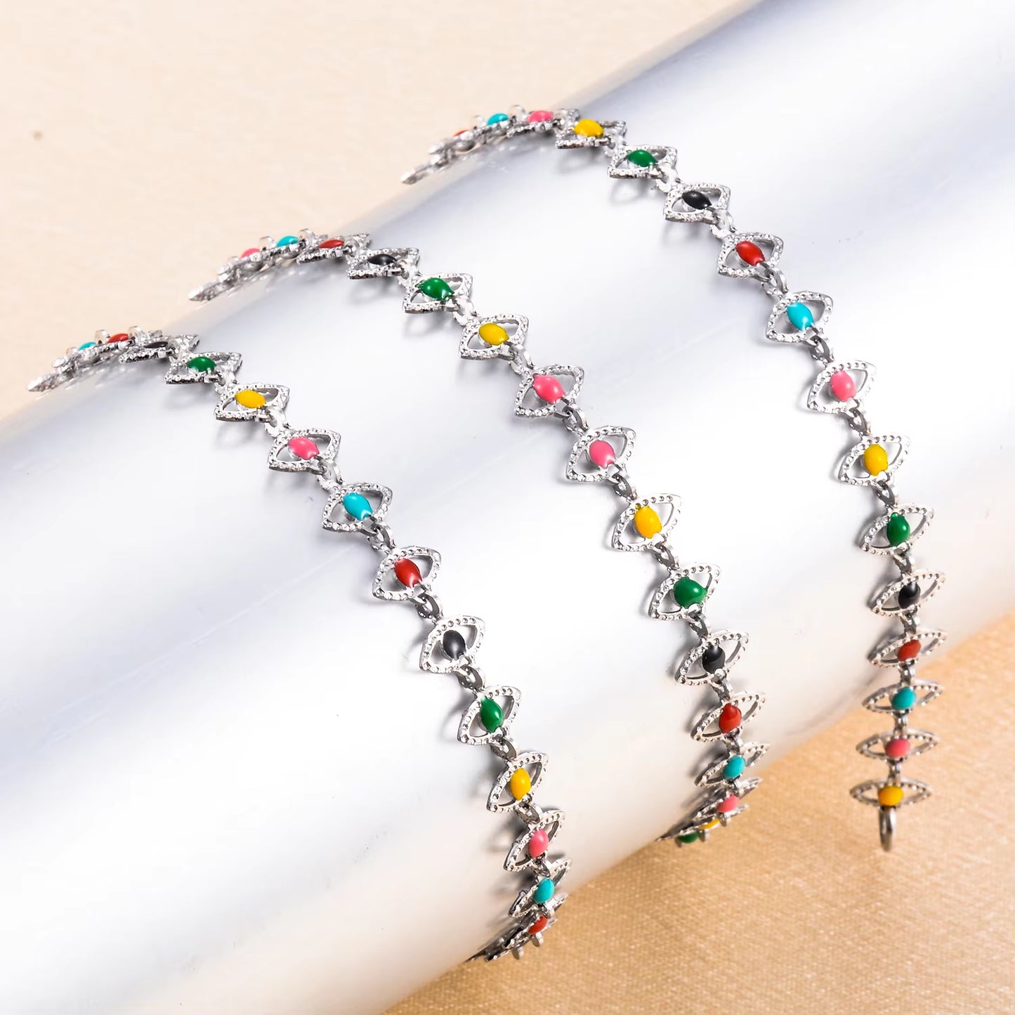 Stainless Steel Hand Chain Bracelet Color Eye Shape Creative DIY High Quality Men'S and Women'S Jewelry