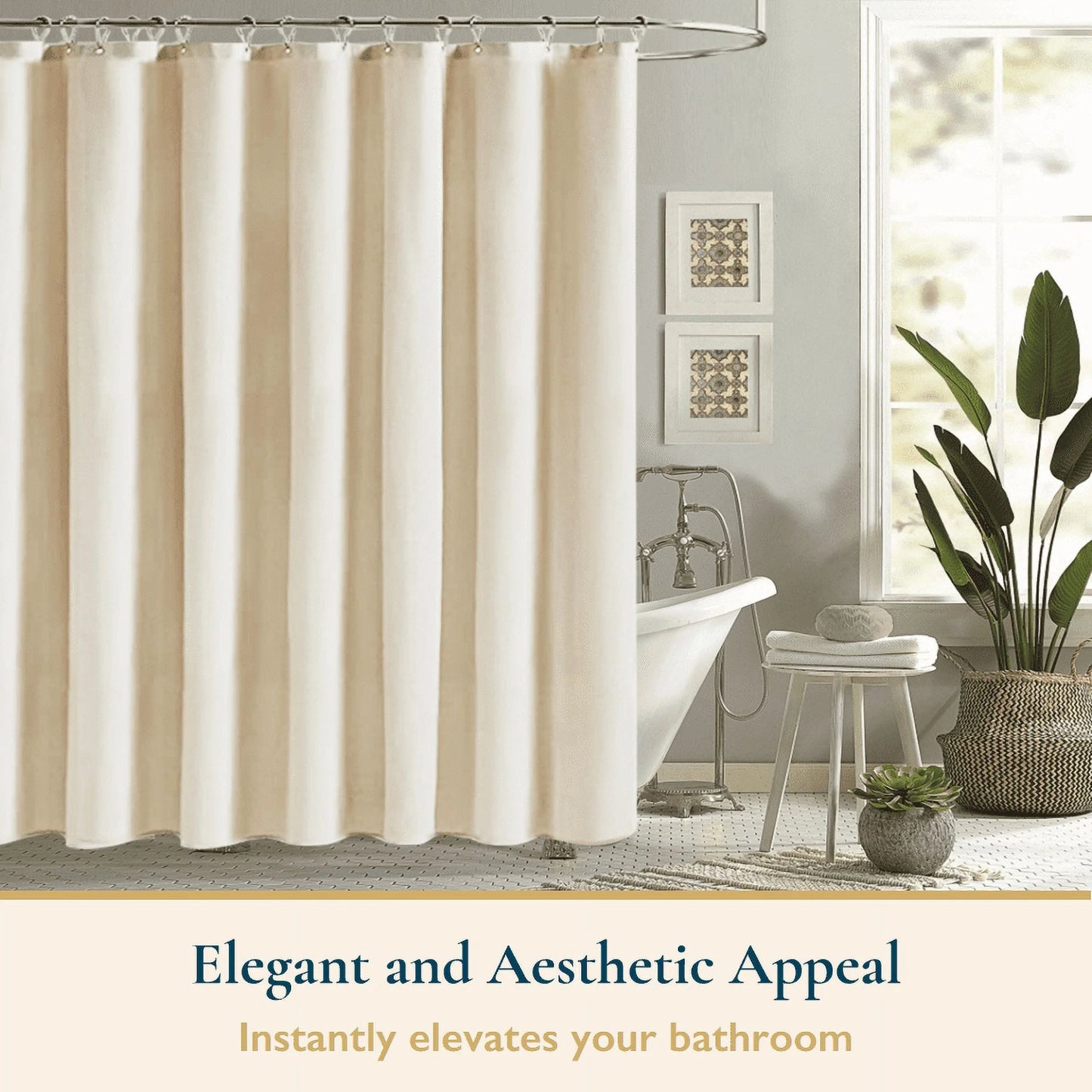 Fabric Shower Curtain with Hooks – 210 GSM Heavy-Duty Faux Linen Hotel Luxury Cloth Bathroom Curtain, Weighted Hem, Water-Repellent, Mold-Resistant, Machine-Washable, 72 X 78 In, Beige