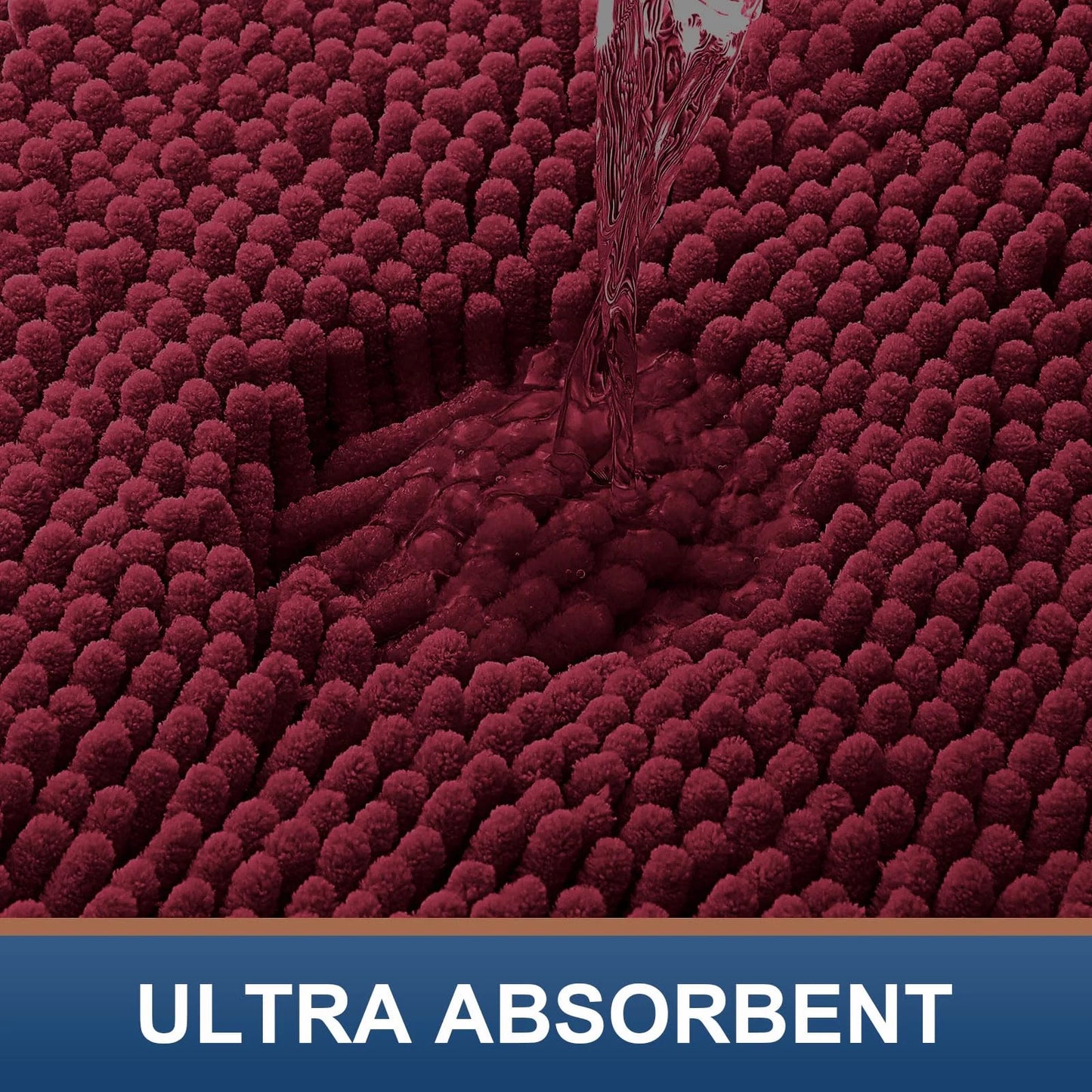 Luxury Chenille Bathroom Rugs, Extra Soft and Absorbent Bath Mat, Wine Red, 24"X47"
