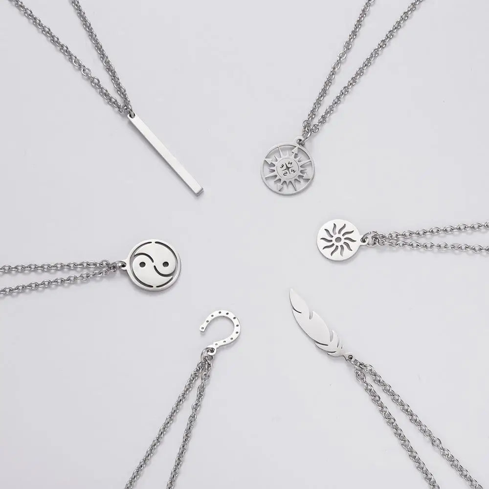 Men Necklace Stainless Steel Necklace Women Men Simple Long Chain Rectangular Pendant Necklace Statement Couples Choker Gifts