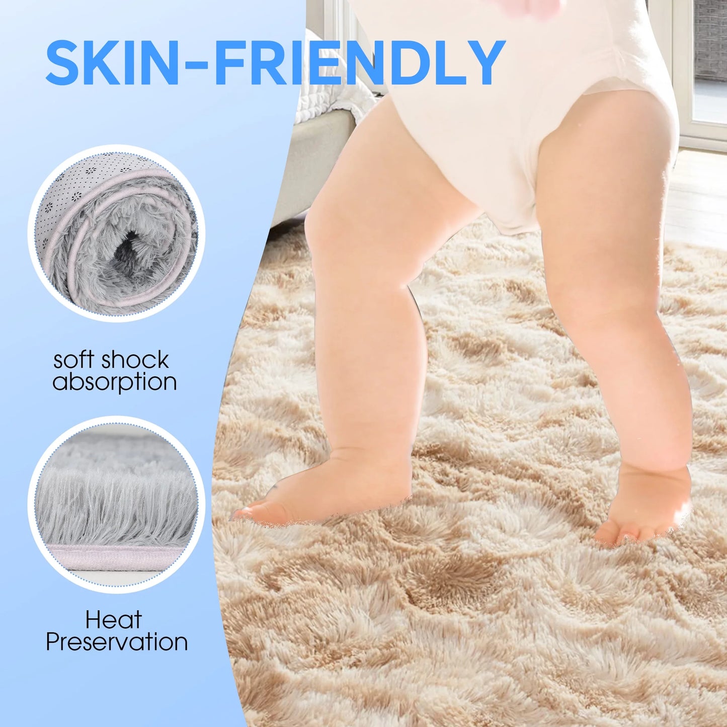 Area Rugs, 6Ft X 9Ft Shaggy Area Rugs for Living Room Bedroom, Soft Fluffy Rugs & Plush Decorative Rug for Indoor Home Floor Carpet Mat Khaki