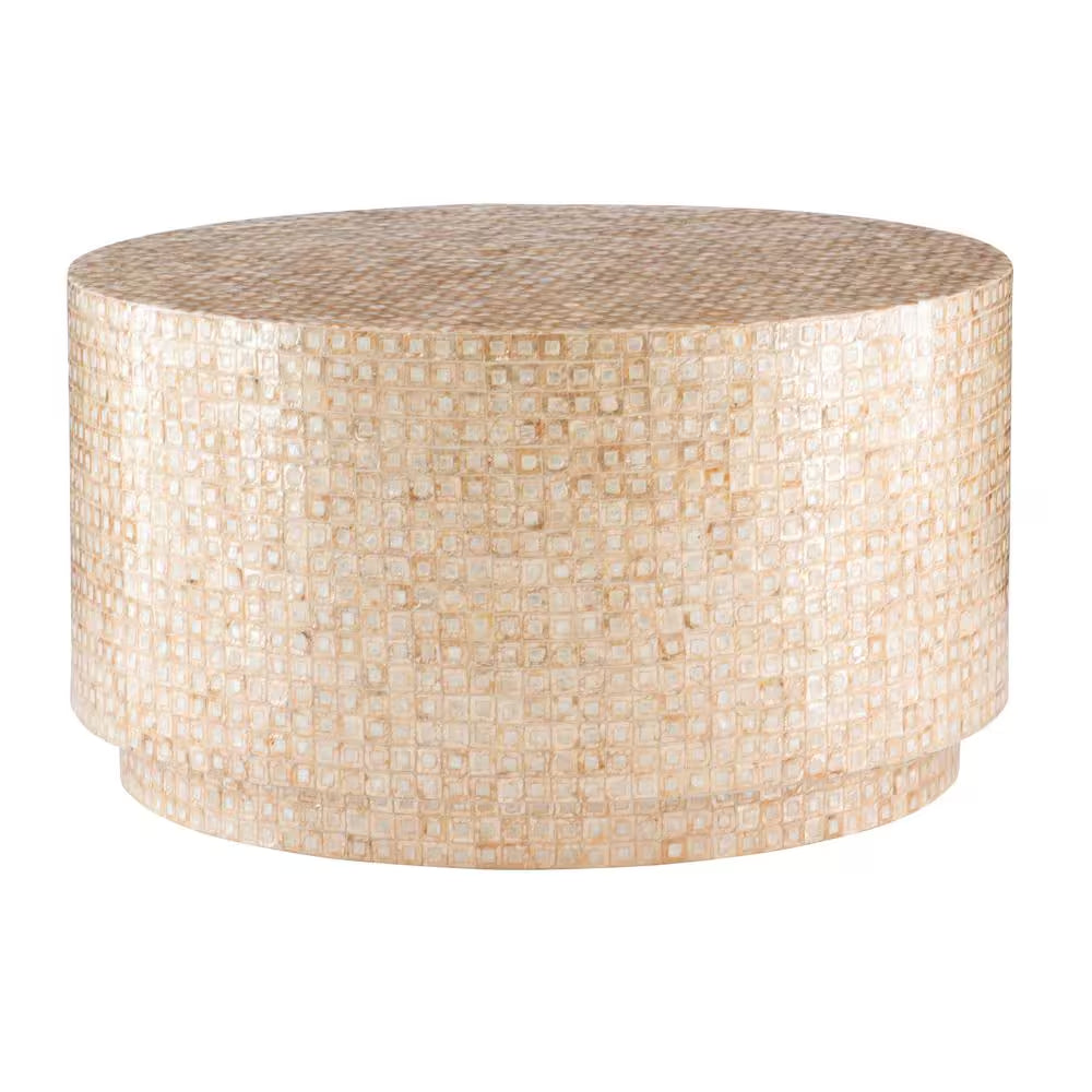 Mina 29.92 In. Gold round Resin Top Capiz Shell Coffee Table