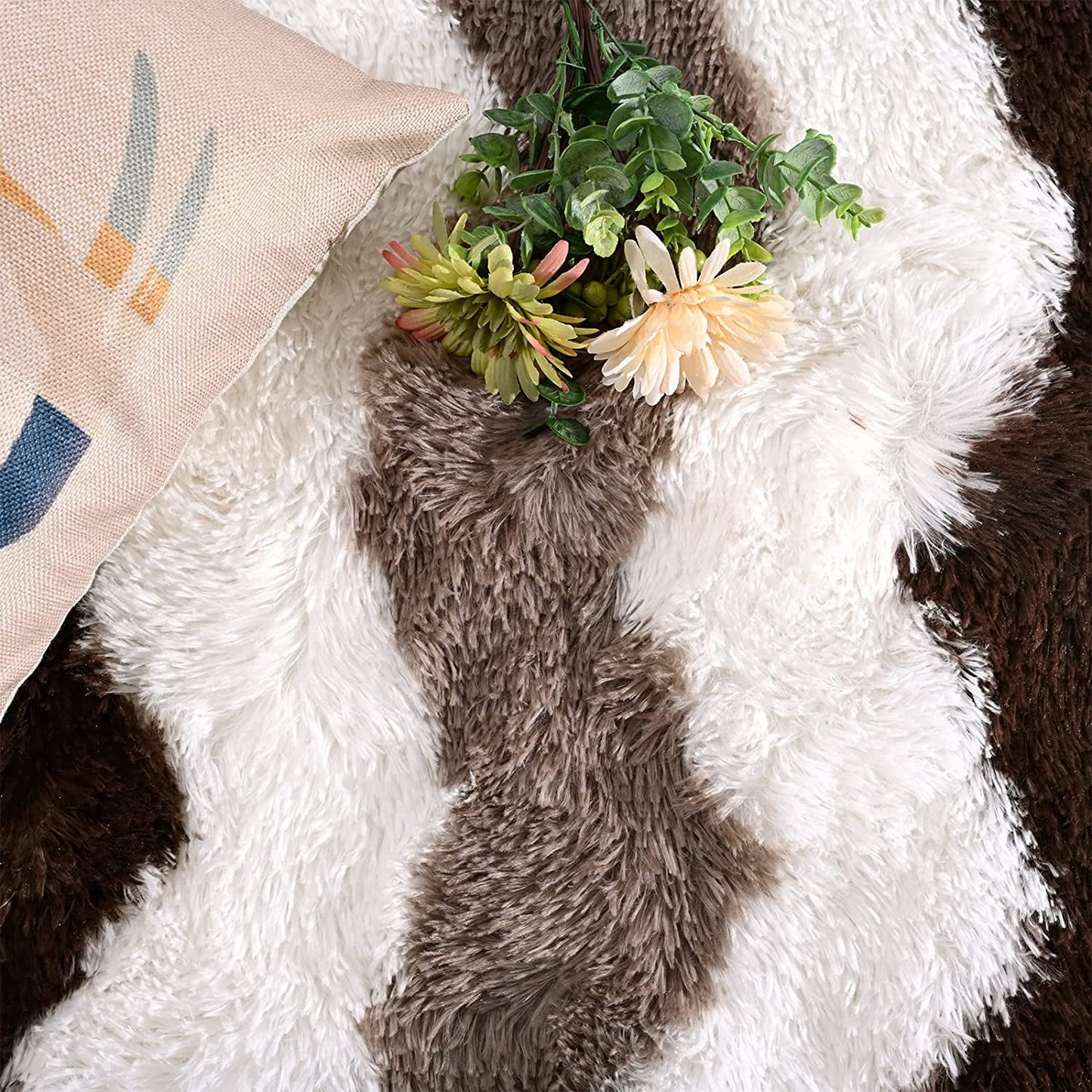 Soft Shaggy Rugs Plush Area Rugs for Living Room Bedroom Fluffy Carpets Home Decor,5X8Ft,Stripe Brown