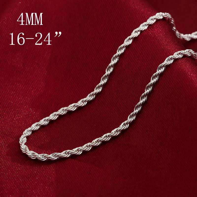 925 Sterling Silver Necklace 4Mm Silver Chain Twisted Rope and Chain Men and Women Jewelry Gift