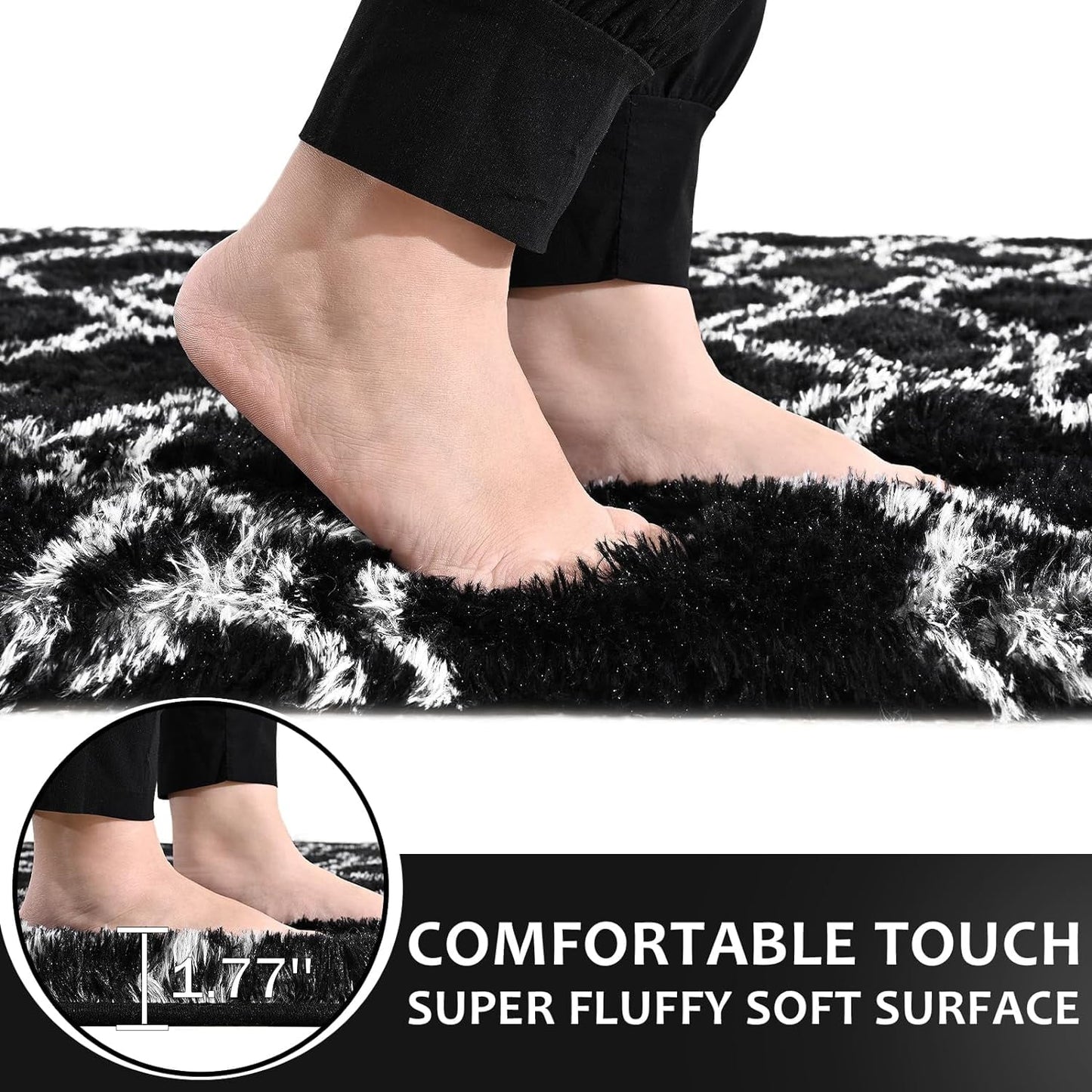 Shag Area Rug Geometric Plush Fluffy Rugs Soft Moroccan Carpet for Bedroom Living Room Floor Mat Home Decor,4X6Ft,Black/White