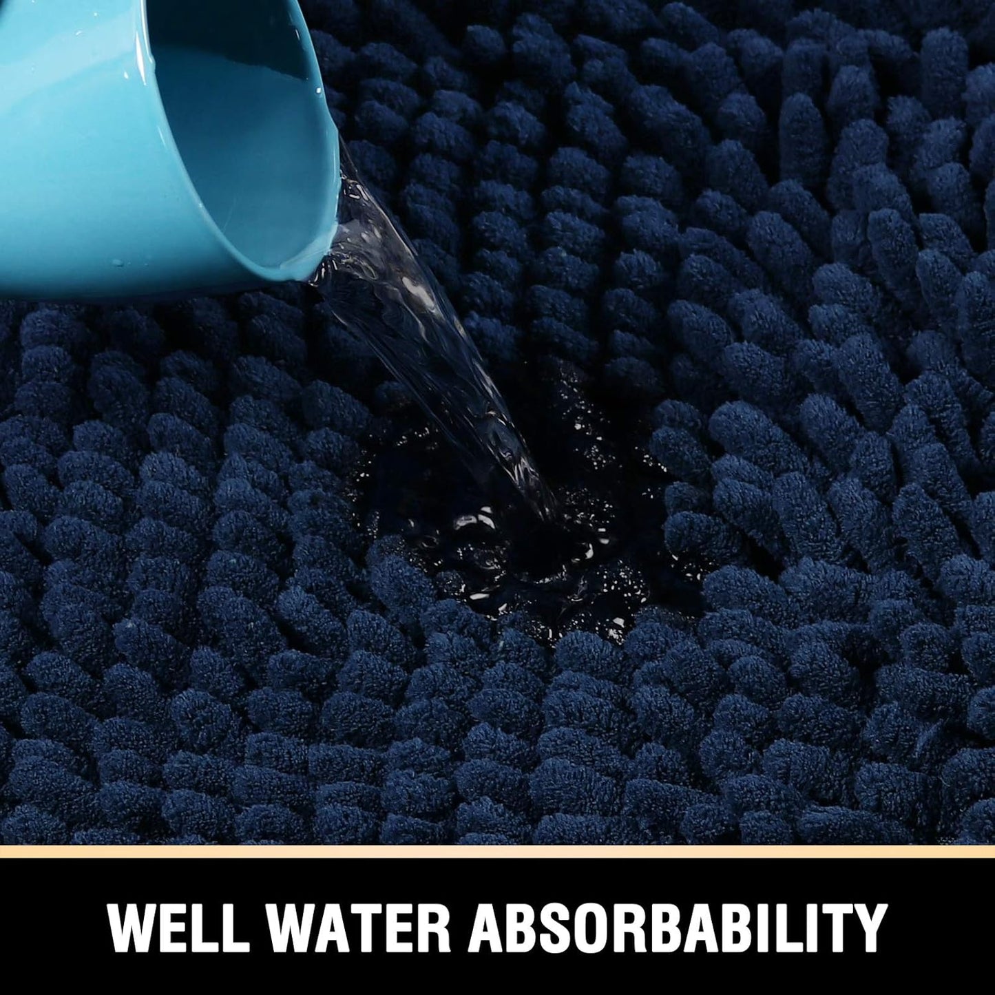 Bathroom Rugs Bath Mat Bath Rugs Bath Mats for Bathroom Non Slip Extra Thick Buncy Soft Chenille Bath Rug Fulffy Shag, Indoor Rug Carpet for Living Room (Navy, Extra Large 24" X 36")