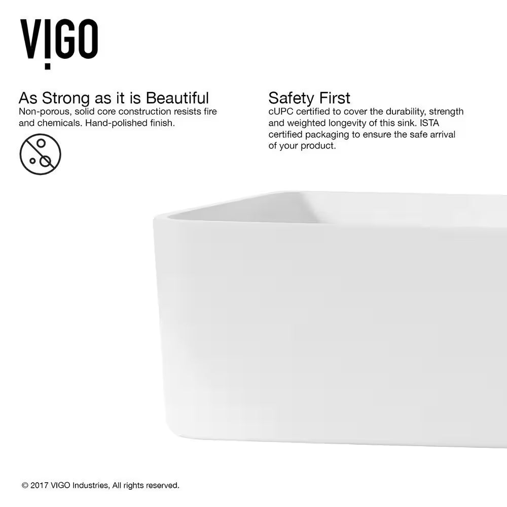 Jasmine Modern White Matte Stone 18 In. L X 15 In. W X 5 In. H Rectangular Vessel Bathroom Sink