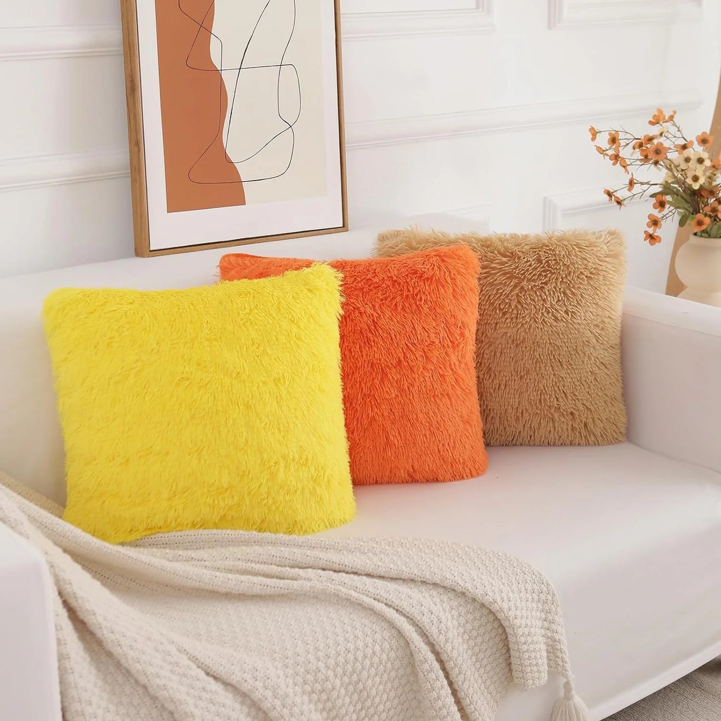 Throw Pillow Covers Pillow Protector with Hidden Zipper Furry Faux Fur 18''X18'' 2 Pack