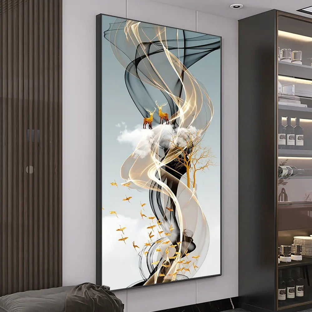 Nordic Style Golden Deer Tree Canvas Poster Prints Luxurious Wall Art Modern Canvas Paintings for Your Living Room Home Decor