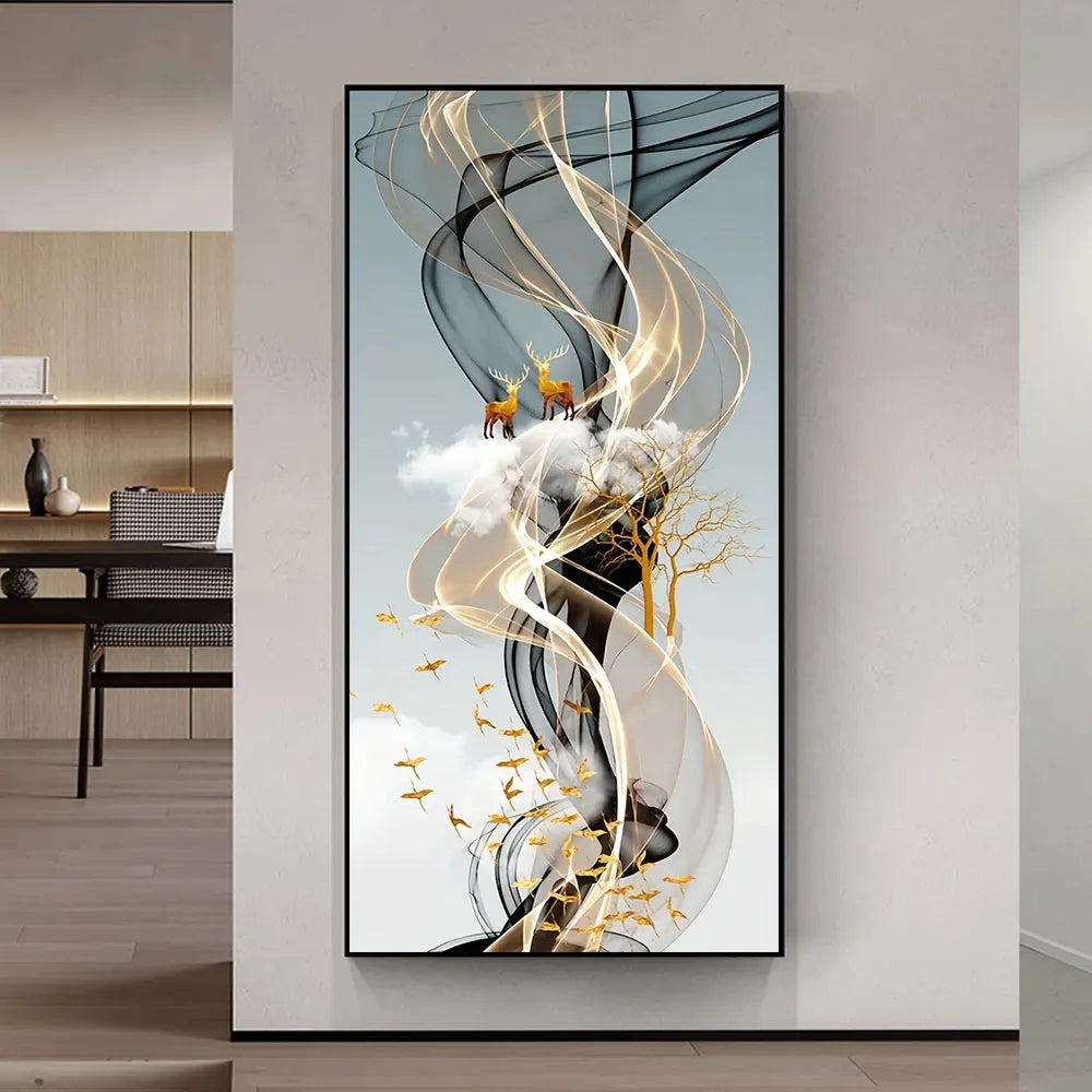 Nordic Style Golden Deer Tree Canvas Poster Prints Luxurious Wall Art Modern Canvas Paintings for Your Living Room Home Decor