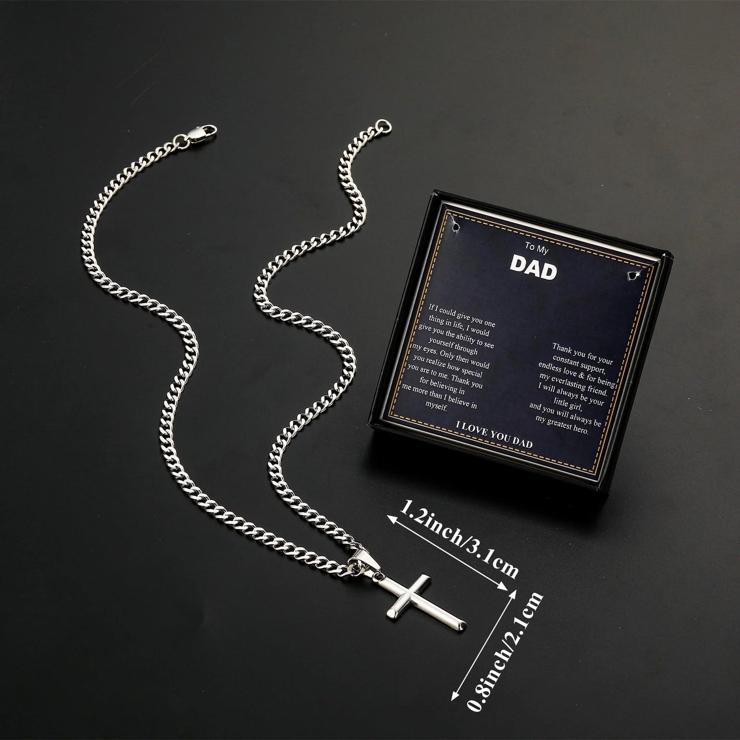 Silver Cross Necklace for Men Pendant Chain to My Dad Gifts from Daughter Son Religious Christian Catholic Birthday Jewelry Gifts Ideas Dad Godfather Stepfather Newdad