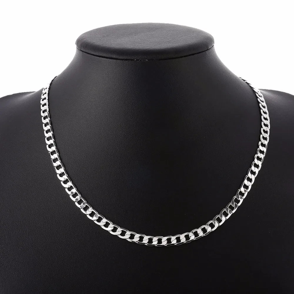 6MM 16Inch-24Inch Curb Chain Necklaces Silver Jewelry Men Necklace 925 Sterling Silver Necklace Colar Men Jewelry Accessories