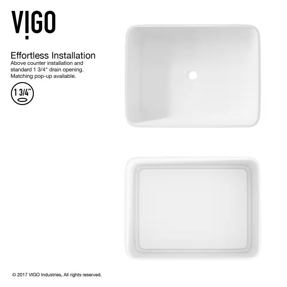 Jasmine Modern White Matte Stone 18 In. L X 15 In. W X 5 In. H Rectangular Vessel Bathroom Sink