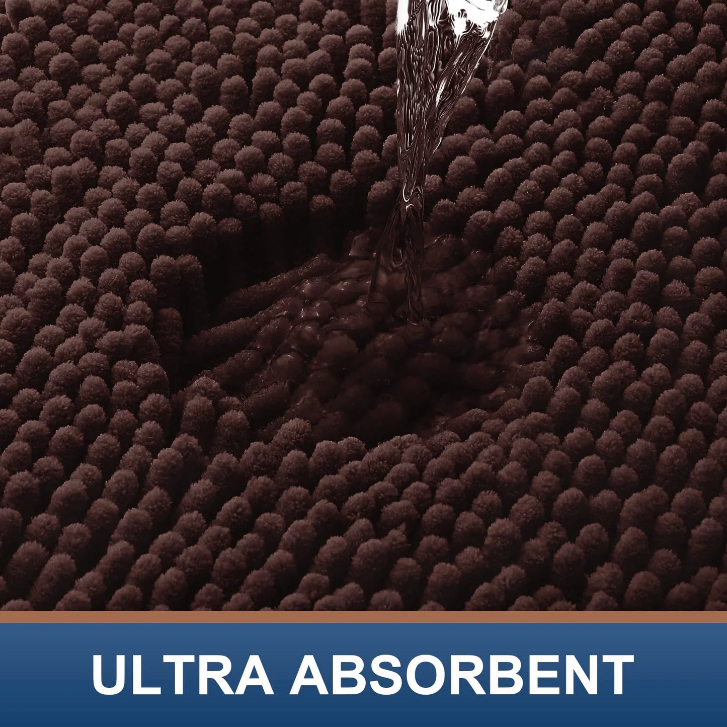 Luxury Chenille Bathroom Rugs, Extra Soft and Absorbent Bath Mat, Brown, 16"X24"