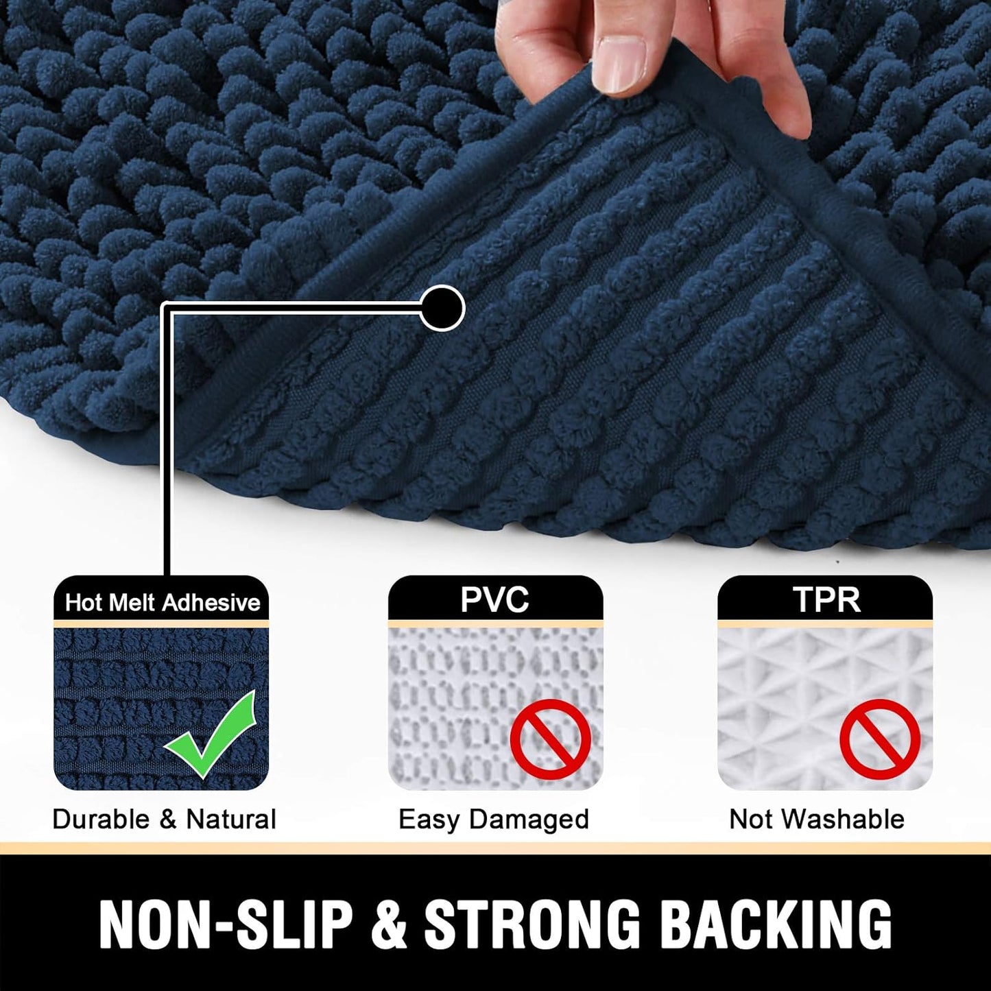 Bathroom Rugs Bath Mat Bath Rugs Bath Mats for Bathroom Non Slip Extra Thick Buncy Soft Chenille Bath Rug Fulffy Shag, Indoor Rug Carpet for Living Room (Navy, Extra Large 24" X 36")