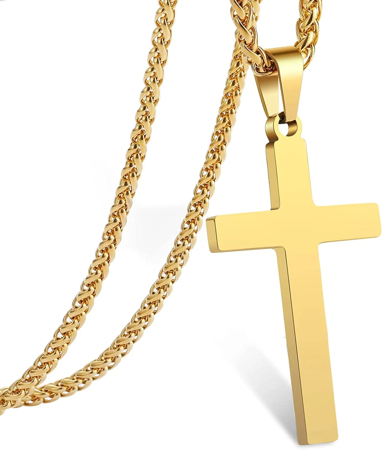 Gold Cross Necklaces for Men Boys Stainless Steel Cross Pendant Chain Catholic Religious Christian Birthday Jewelry Gifts Ideas Dad Husband Son Tween Preteen Boyfriend Teen Teenage Kids Age