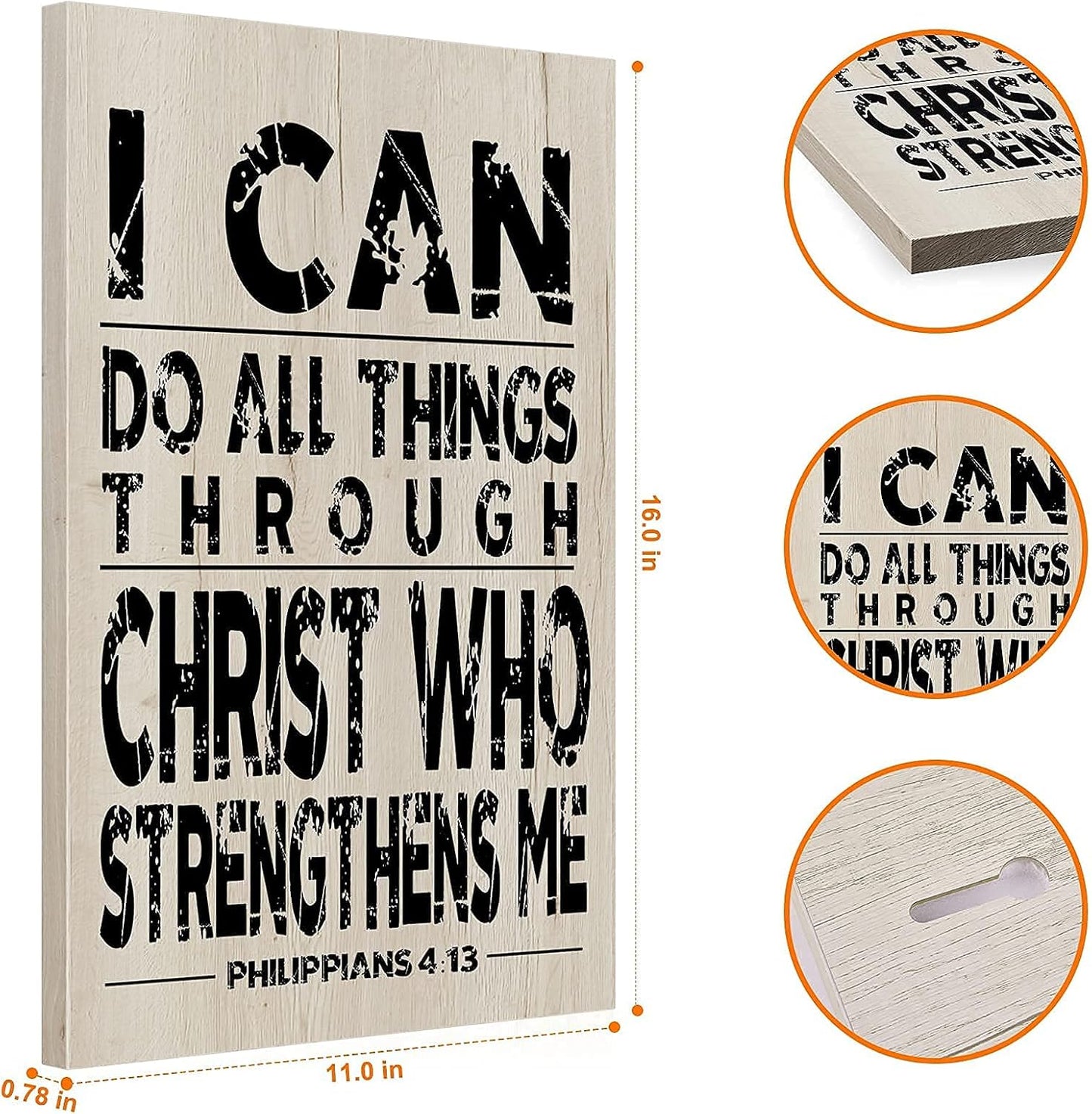 USA Design Wooden Inspirational Wall Art Scripture Decorative Sign Christian Motivational Prints Home Farmhouse Retro Poster Office Room Bedroom Decorations (I Can Do All Things)
