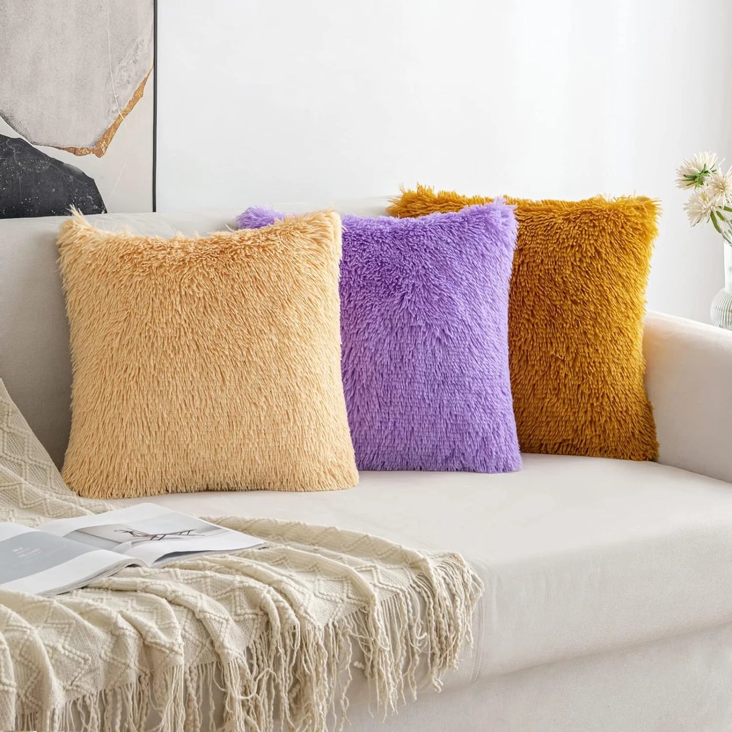 Throw Pillow Covers Pillow Protector with Hidden Zipper Furry Faux Fur 18''X18'' 2 Pack