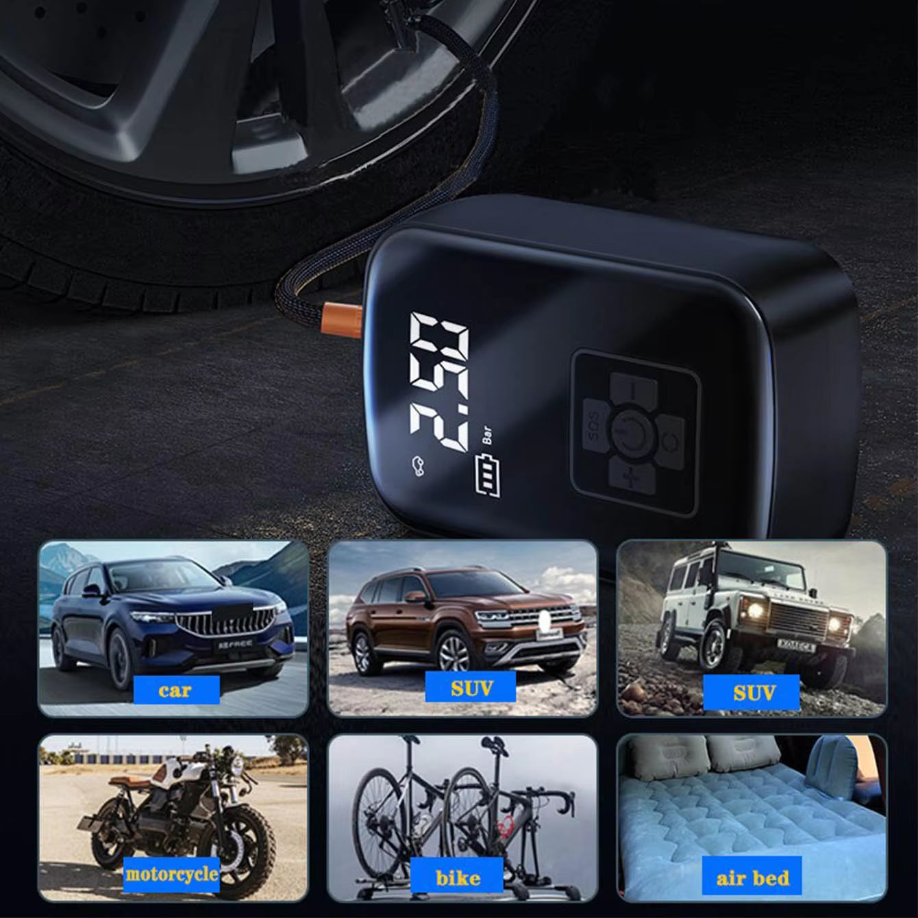 Tire Inflation Pump, Car Air Compressor, Micro Car Inflation Pump, Digital Air Compressor for Cars, Motorcycles, Bicycles