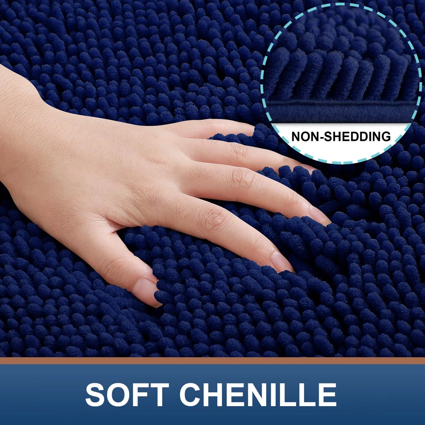 Luxury Chenille Bathroom Rugs, Extra Soft and Absorbent Bath Mat, Navy Blue, 24"X47"