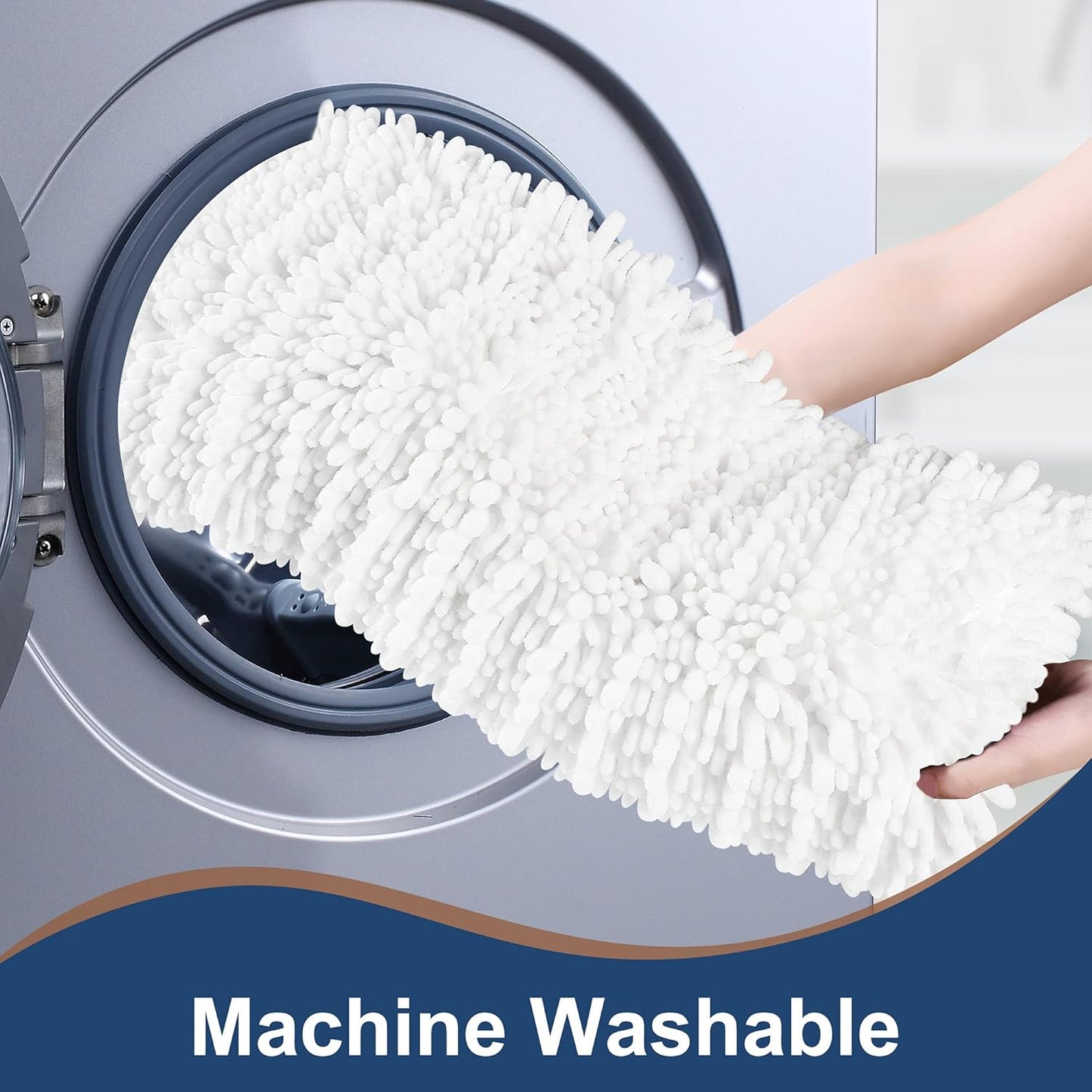 Luxury Chenille White Bathroom Rugs Sets 2 Piece, Thickened Hot Melt Rubber Bottom Bath Mats for Bathroom Non Slip,Bath Rugs Quick Dry Machine Washable for Shower Mat (32"X20"+17"X24")