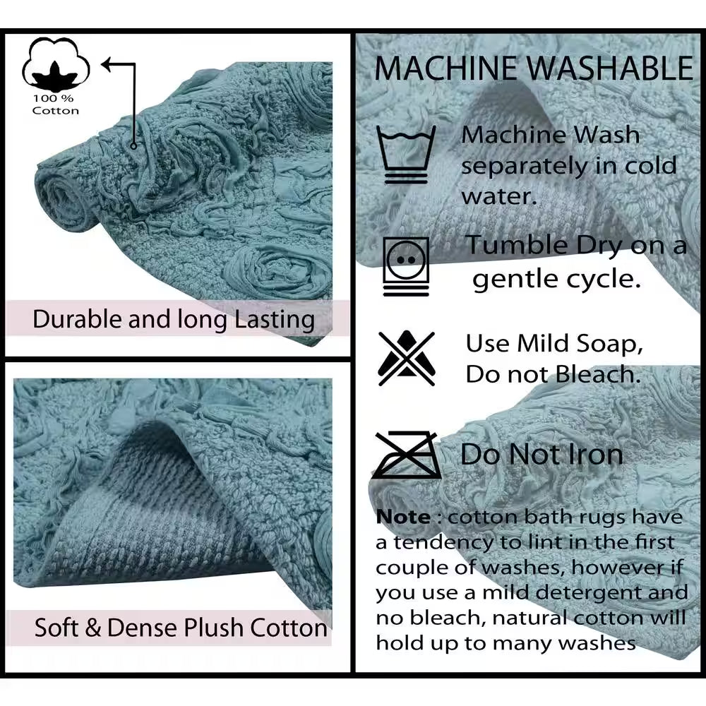 Modesto Bath Rug 100% Cotton Bath Rugs Set, 3-Pcs Set with Contour, Blue