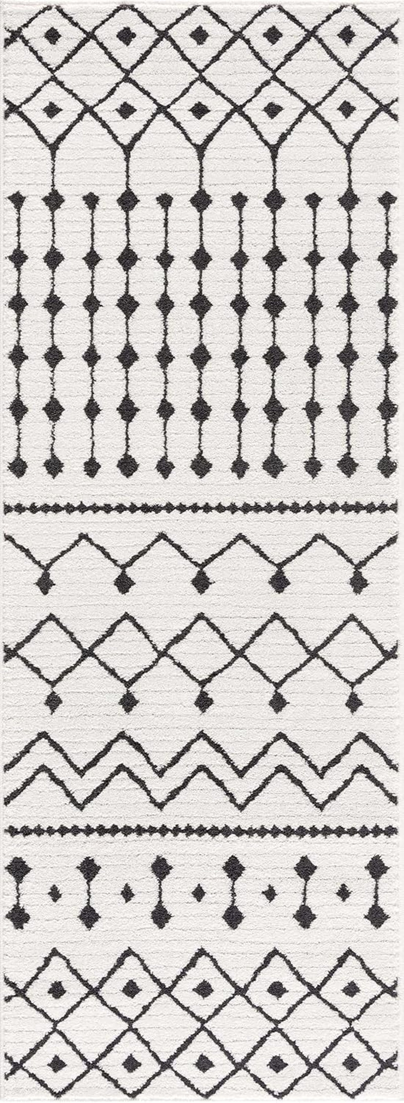 Ringwood Boho Moroccan Geometric Shag Area Rug for Living Room, Bedroom, Dining Room - Bohemian, Transitional - High Pile - Black and White, Charcoal - 8' 10" X 12'