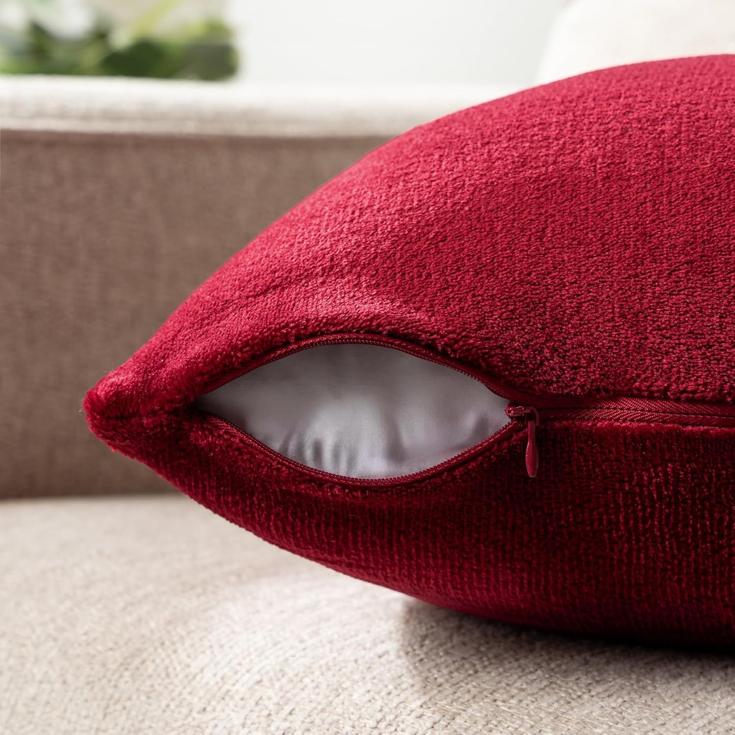 Maroon Red Throw Pillow Covers 20X20 Set of 2, Decorative Pillow Cases for Bed Sofa Couch, Boho Aesthetic Accent Decor Cushion Bedroom Living Room, Velvet Square Euro Sham Covers, Burgundy Red