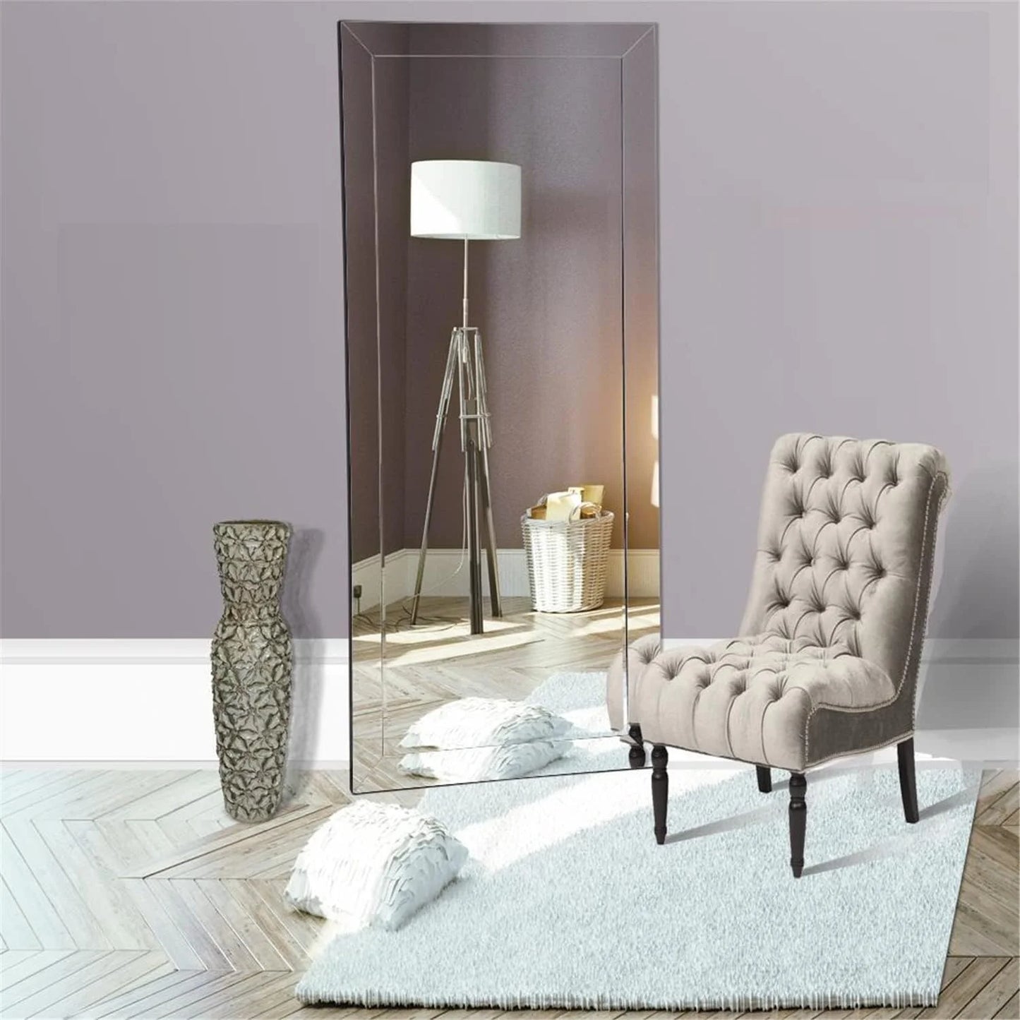 Mirrored Bevel Floor Mirror 70" X 30" by