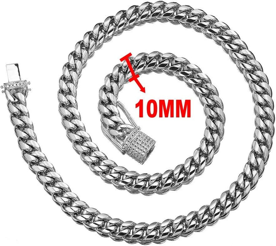 Miami Cuban Link Chain Set for Men 18K Gold Plated Stainless Steel 10/12Mm Curb Bracelet Necklace Diamond Chains