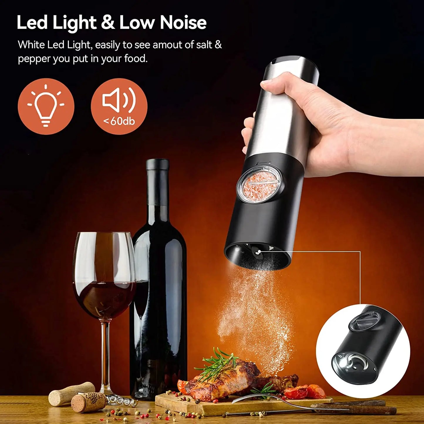 Usb Rechargeable Electric Salt and Pepper Grinder with Adjustable Coarseness Refillable Mill Battery Powered Kitchen Gadget