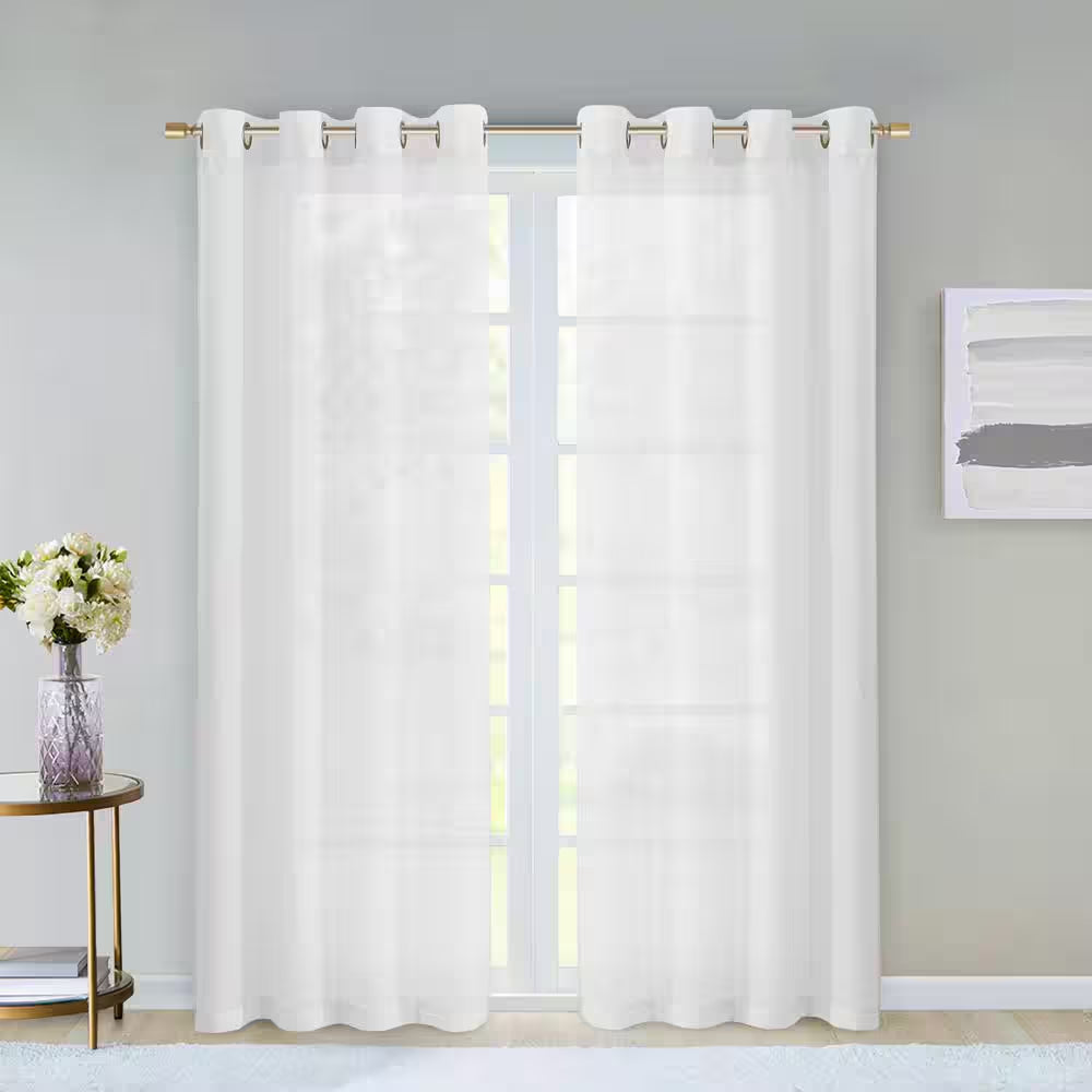 White Solid Grommet Sheer Curtain - 55 In. W X 84 In. L (Set of 2)