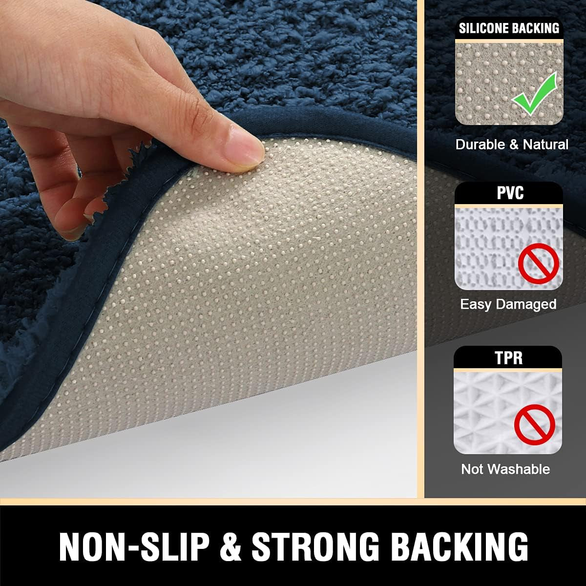 Bathroom Rug Tufted Bath Rug Bath Mat Non Slip Area Rug 47" X 17" Extra Soft Thick Absorbent Shaggy Kitchen Rug Indoor Mat Microfiber Bath Mat for Bathroom Fast Dry - Navy