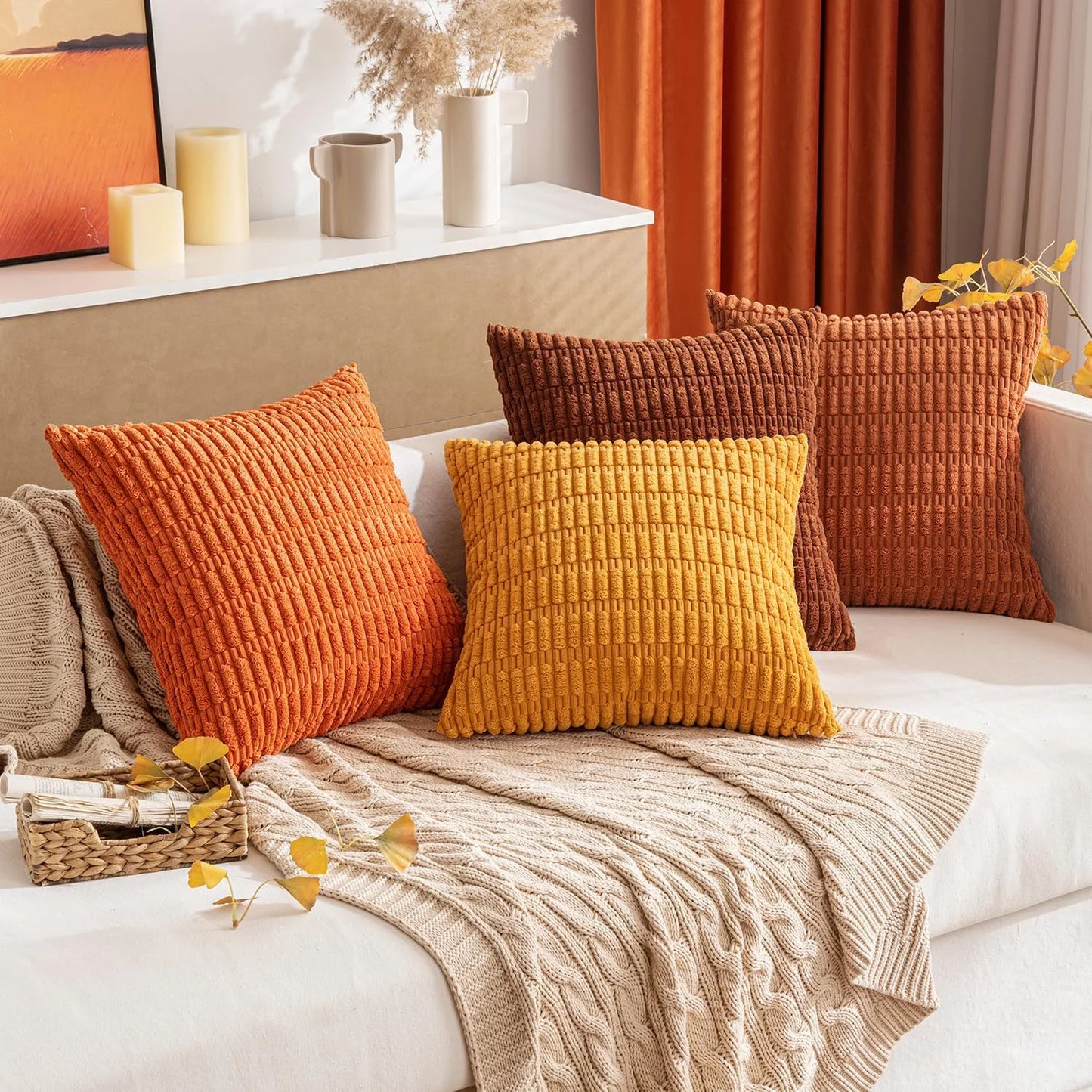 Fall Pillow Covers Decorative Throw Pillow Covers 18X18 Inch Soft Boho Striped Fall Pillow Covers Modern Farmhouse Home Decor for Sofa Living Room Couch 2 Pack