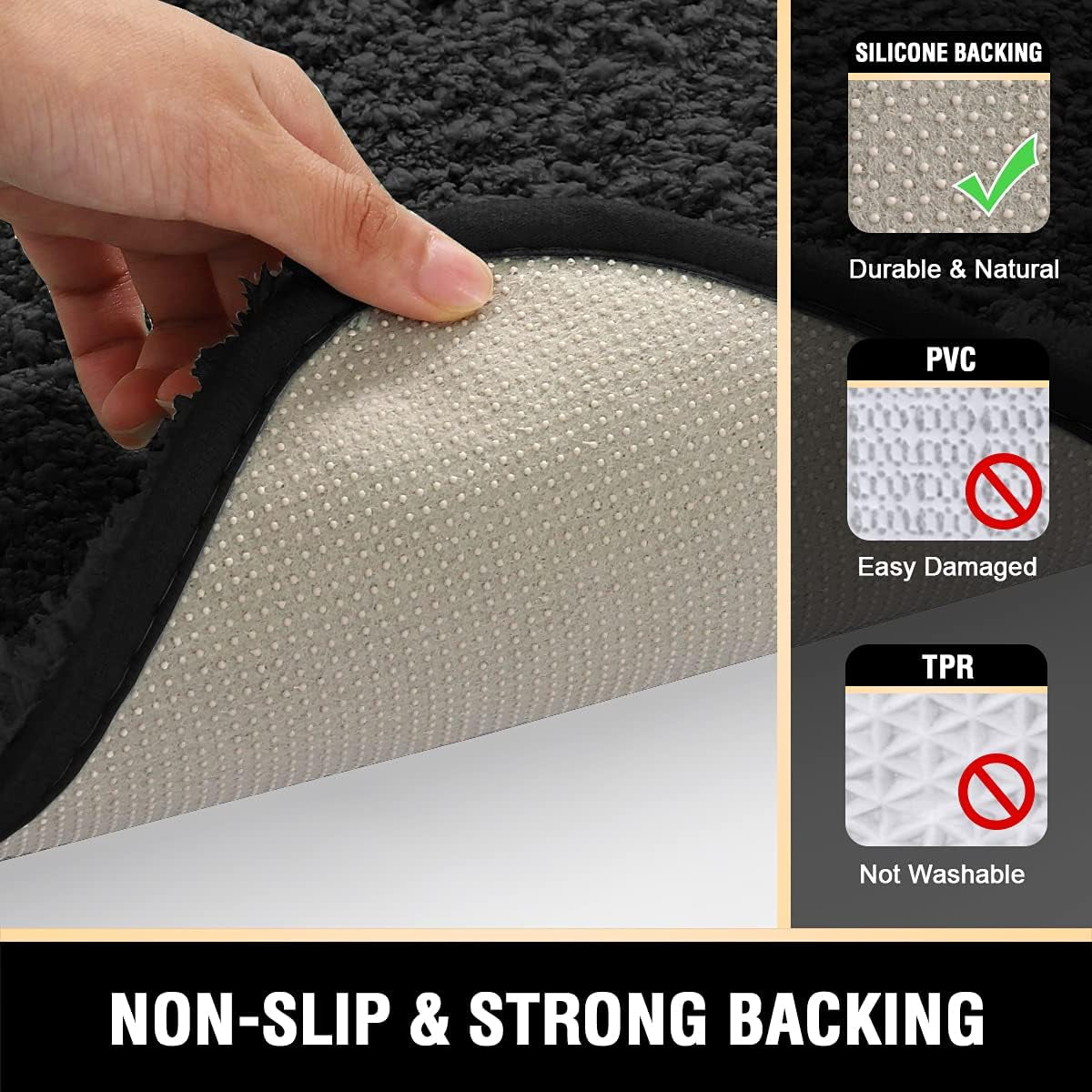 Bathroom Rug Tufted Bath Rug Bath Mat Non Slip Area Rug 17" X 24" Extra Soft Thick Absorbent Shaggy Kitchen Rug Indoor Mat Microfiber Bath Mat for Bathroom Fast Dry - Black