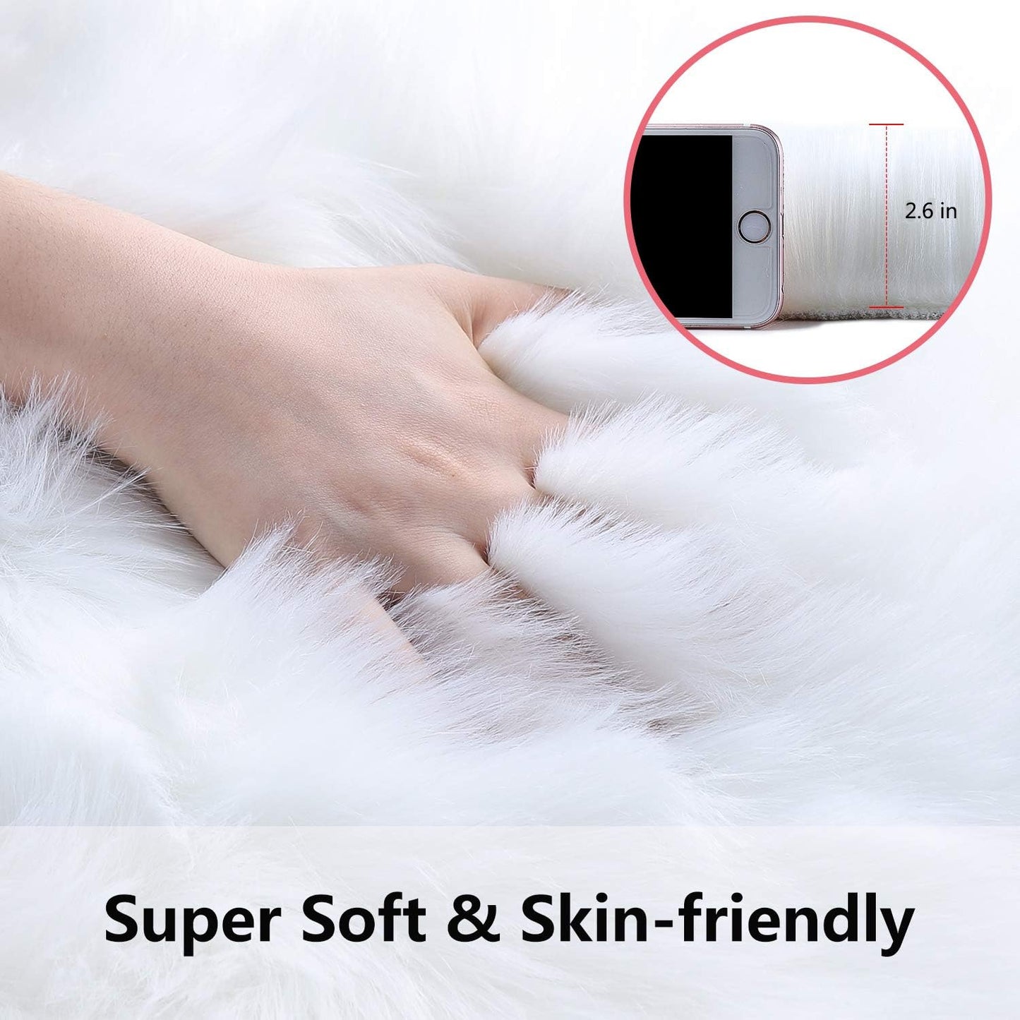 Fluffy Faux Fur Sheepskin Rugs Luxurious Wool Area Rug for Kids Room Bedroom Bedside Living Room Office Home Decor Carpet (3Ft X 5Ft, White)
