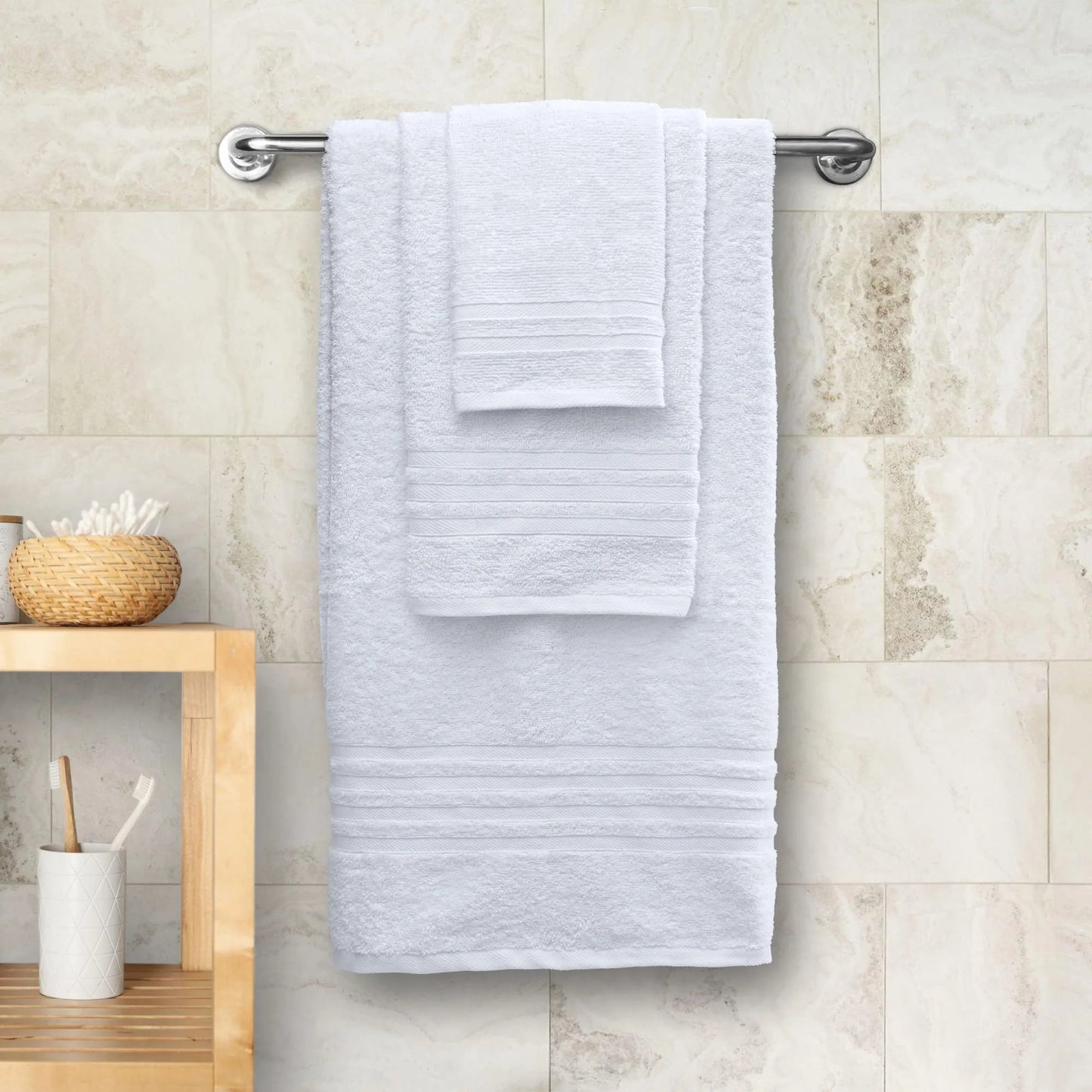 12 Piece Bath Towel Set for Bathroom - Wealuxe Collection 2 Bath Towels, 4 Hand Towels, 6 Washcloths 100% Cotton Soft and Plush Highly Absorbent, Soft Towel for Hotel & Spa - White