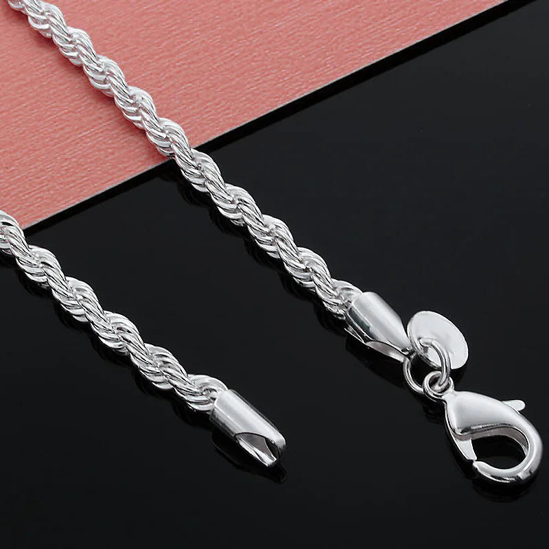925 Sterling Silver Necklace 4Mm Silver Chain Twisted Rope and Chain Men and Women Jewelry Gift