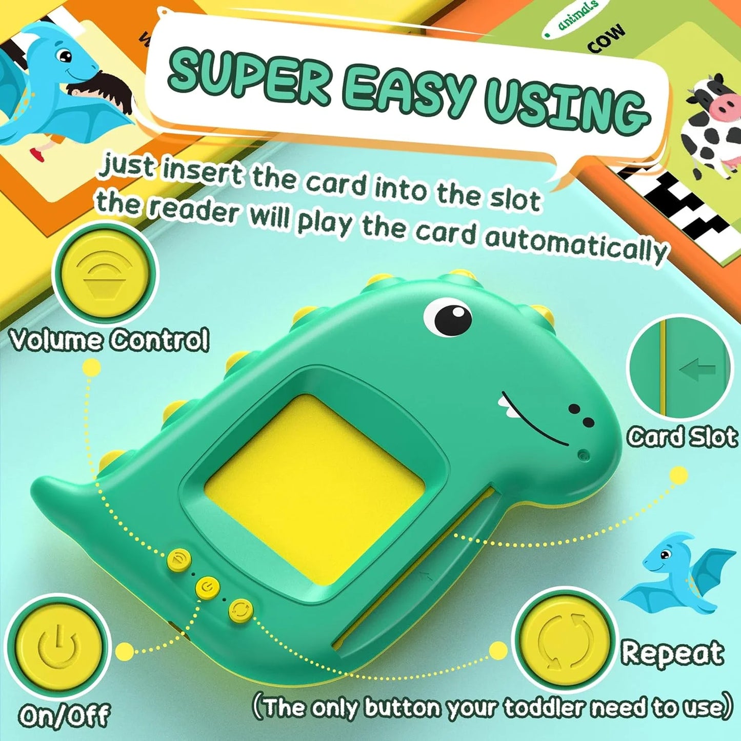Dinosaur Talking Montessori Flash Cards with Sensory Toy, 224 Sight Words, 224 Count