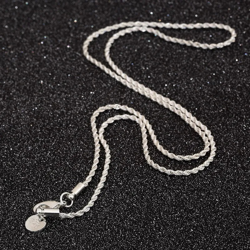 925 Sterling Silver Necklace 4Mm Silver Chain Twisted Rope and Chain Men and Women Jewelry Gift