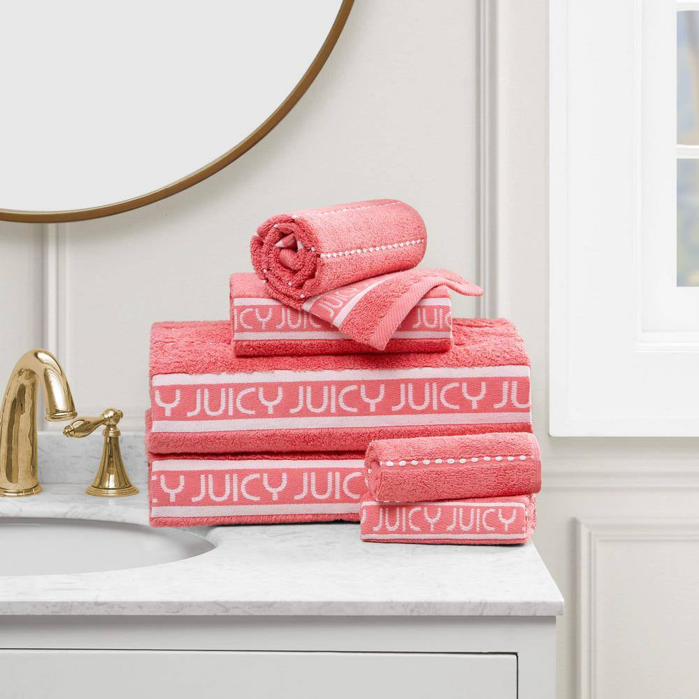 Luxurious Plush 6-Piece Pink Coral Striped 100% Cotton Bath Towel Set