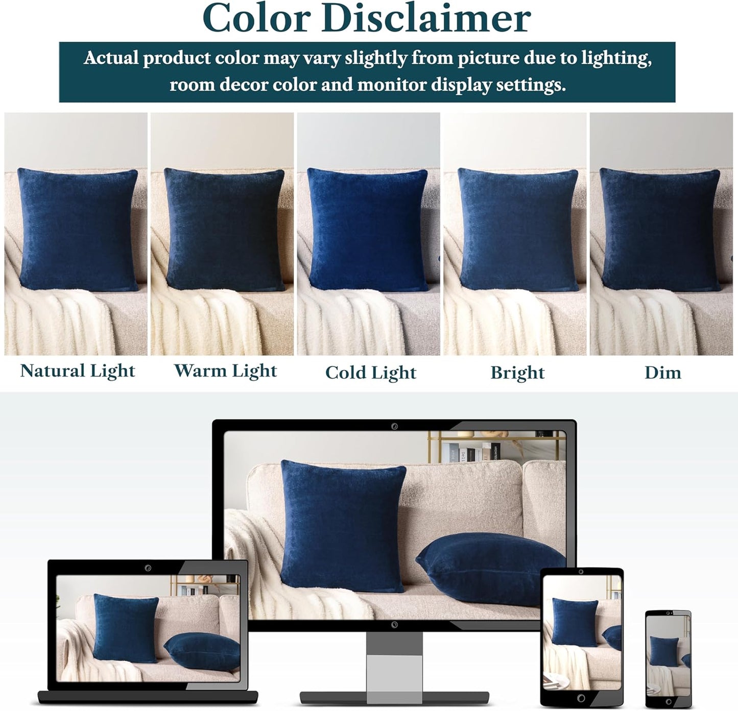 Navy Blue Throw Pillow Covers 18X18 Set of 2, Decorative Pillow Cases for Bed Sofa Couch, Boho Aesthetic Accent Decor Cushion for Bedroom Living Room, Velvet Square Euro Sham Covers, Dark Blue