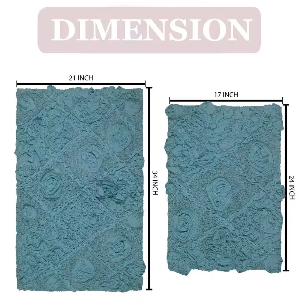 Modesto Bath Rug 100% Cotton Bath Rugs Set, 2-Piece Set(S+M), Blue